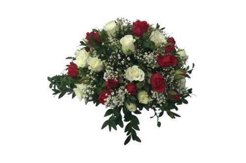 Red and White Roses Half Casket Spray