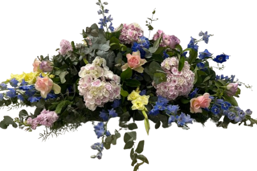 Mixed Purple, Blue and Pink Casket Spray